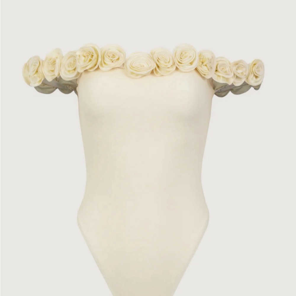SAME Cream Bodysuit/Swimsuit with Floral Accents